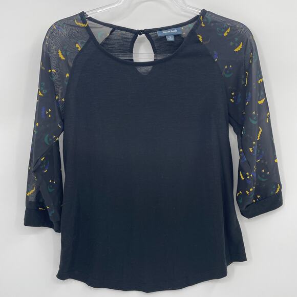 MODLCOTH Womens Jack-O-Lantern Shirt Size S Raglan 3/4 Sleeve Keyhole Halloween - Picture 1 of 9